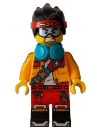 LEGO Monkie Kid - Bright Light Orange Open Jacket with Shoulder Strap, Dark Turquoise Headphones minifigure
