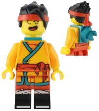 LEGO Monkie Kid - Bright Light Orange Robe, Dark Turquoise Neck Bracket and Clip, Angry / Happy minifigure