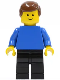 LEGO Plain Blue Torso with Blue Arms, Black Legs, Brown Male Hair minifigure