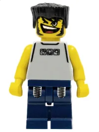 LEGO Basketball Street Player, Light Gray Torso and Dark Blue Legs, Black Flat Top Hair minifigure