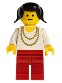 LEGO Necklace Gold - Red Legs, Black Pigtails Hair minifigure