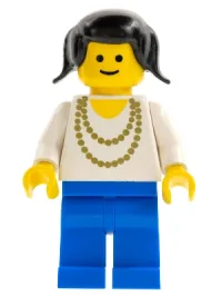 LEGO Necklace Gold - Blue Legs, Black Pigtails Hair minifigure