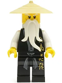 LEGO Wu Sensei - Black Kimono with Gold Symbols, Dark Bluish Gray Sash, Tan Asian Hat, White Beard minifigure