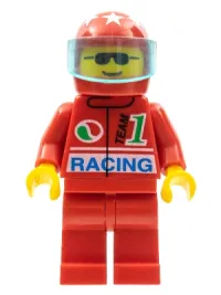 LEGO Octan - Racing, Red Legs, Red Helmet 7 White Stars, Trans-Light Blue Visor minifigure