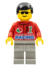 LEGO Octan - Racing, Light Gray Legs, Black Male Hair minifigure