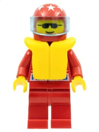 LEGO Octan - Racing, Red Legs, Red Helmet 7 White Stars, Trans-Light Blue Visor, Life Jacket minifigure