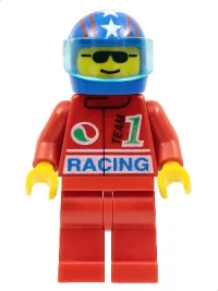 LEGO Octan - Racing, Red Legs, Blue Helmet 4 Stars & Stripes, Trans-Light Blue Visor minifigure