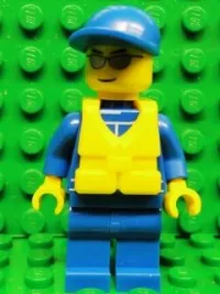 LEGO Octan - Blue Oil, Blue Legs, Life Jacket with Center Buckle, Blue Short Bill Cap minifigure