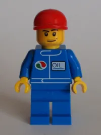 LEGO Octan - Blue Oil, Blue Legs, Red Short Bill Cap, Smirk and Stubble Beard minifigure