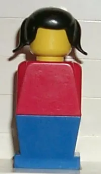 LEGO Legoland - Red Torso, Blue Legs, Black Pigtails Hair minifigure