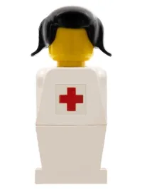 LEGO Legoland - White Torso, White Legs, Black Pigtails Hair, Red Cross Sticker minifigure