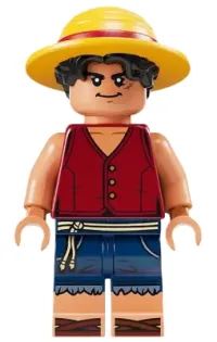 LEGO Monkey D. Luffy - Hair Combo, Straw Hat with Black Hair, Closed Mouth Grin minifigure