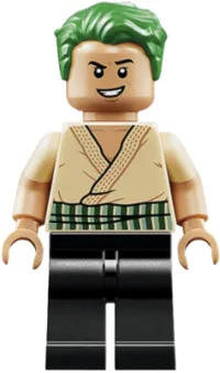 LEGO Roronoa Zoro - Tan Shirt, Hair, Open Mouth Scowl / Open Mouth Grin minifigure