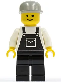 LEGO Overalls Black with Pocket, Black Legs, Light Gray Cap minifigure