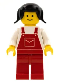 LEGO Overalls Red with Pocket, Red Legs, Black Pigtails Hair minifigure