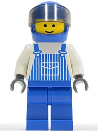 LEGO Overalls Striped Blue with Pocket, Blue Legs, Blue Helmet, Trans-Black Visor minifigure
