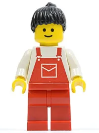 LEGO Overalls Red with Pocket, Red Legs, Black Ponytail Hair minifigure