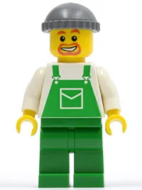 LEGO Overalls Green with Pocket, Green Legs, Dark Bluish Gray Knit Cap, Beard minifigure