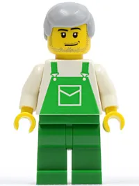 LEGO Overalls Green with Pocket, Green Legs, Light Bluish Gray Male Hair minifigure