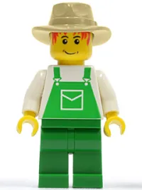 LEGO Overalls Green with Pocket, Green Legs, Tan Fedora minifigure