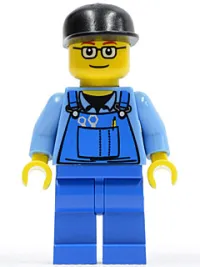 LEGO Overalls with Tools in Pocket Blue, Black Cap, Glasses minifigure