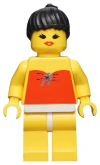 LEGO Red Halter Top - Yellow Legs, Black Ponytail Hair, Open Mouth minifigure