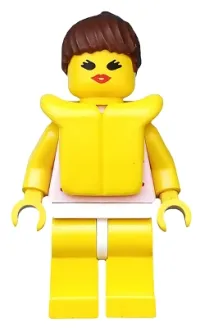 LEGO Red Dots on Pink Shirt - Yellow Legs, Brown Ponytail Hair, Life Jacket minifigure