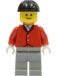 LEGO Red Riding Jacket - Light Gray Legs, Black Construction Helmet minifigure