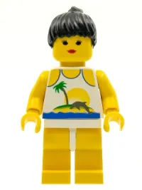 LEGO Island with Palm and Sun - Yellow Legs, Black Ponytail Hair minifigure
