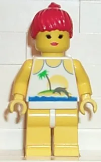 LEGO Island with Palm and Sun - Yellow Legs, Red Ponytail Hair minifigure