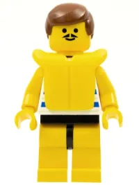 LEGO Horizontal Blue and Light Green Stripes, Yellow Legs, Brown Male Hair, Life Jacket minifigure