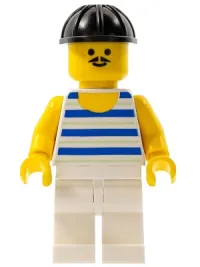 LEGO Horizontal Blue and Light Green Stripes, White Legs, Black Construction Helmet minifigure