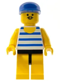 LEGO Horizontal Blue and Light Green Stripes, Yellow Legs, Blue Cap minifigure