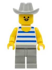 LEGO Horizontal Blue and Light Green Stripes, Light Gray Legs, Light Gray Cowboy Hat minifigure