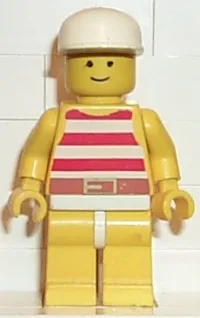 LEGO Red / White Stripes Shirt, Yellow Legs, White Cap minifigure