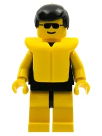 LEGO Plain Black Torso with Yellow Arms, Yellow Legs, Sunglasses, Black Male Hair, Life Jacket minifigure