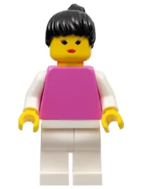 LEGO Plain Dark Pink Torso with White Arms, White Legs, Black Ponytail Hair minifigure