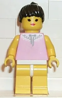LEGO Gray and White Collar - Yellow Legs, Black Ponytail Hair minifigure