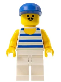 LEGO Horizontal Blue and Light Green Stripes, White Legs, Blue Cap minifigure