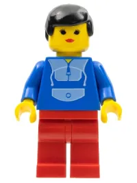 LEGO Jogging Suit - Red Legs, Black Male Hair minifigure