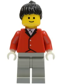 LEGO Red Riding Jacket - Light Gray Legs, Black Ponytail Hair minifigure