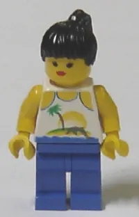 LEGO Island with Palm and Sun - Blue Legs, Black Ponytail Hair minifigure
