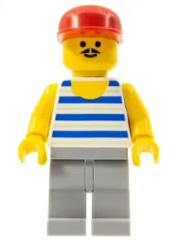 LEGO Horizontal Blue and Light Green Stripes, Light Bluish Gray Legs, Red Cap minifigure