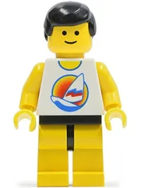 LEGO Surfboard on Ocean - Yellow Legs, Black Male Hair, Reissue Torso minifigure
