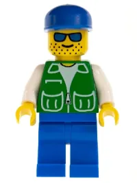 LEGO Jacket Green with 2 Large Pockets - Blue Legs, Blue Cap, Stubble minifigure