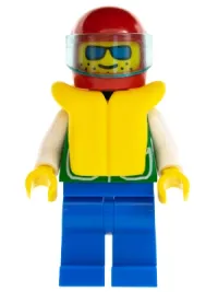LEGO Jacket Green with 2 Large Pockets - Blue Legs, Sunglasses, Red Helmet, Trans-Light Blue Visor, Life Jacket minifigure