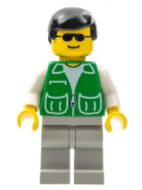 LEGO Jacket Green with 2 Large Pockets - Light Gray Legs, Black Male Hair minifigure