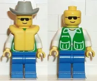 LEGO Jacket Green with 2 Large Pockets - Blue Legs, Light Gray Cowboy Hat, Life Jacket minifigure