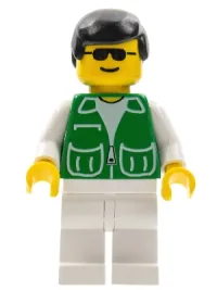 LEGO Jacket Green with 2 Large Pockets - White Legs, Black Male Hair minifigure