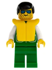 LEGO Jacket Green with 2 Large Pockets - Green Legs, Black Male Hair, Life Jacket minifigure